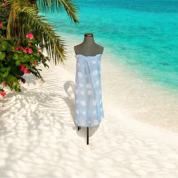 NWT Cover Up Roffe Dot Print Sarong Blue White Sheer Scarf Wrap Sarong Shawl - Picture 3 of 10
